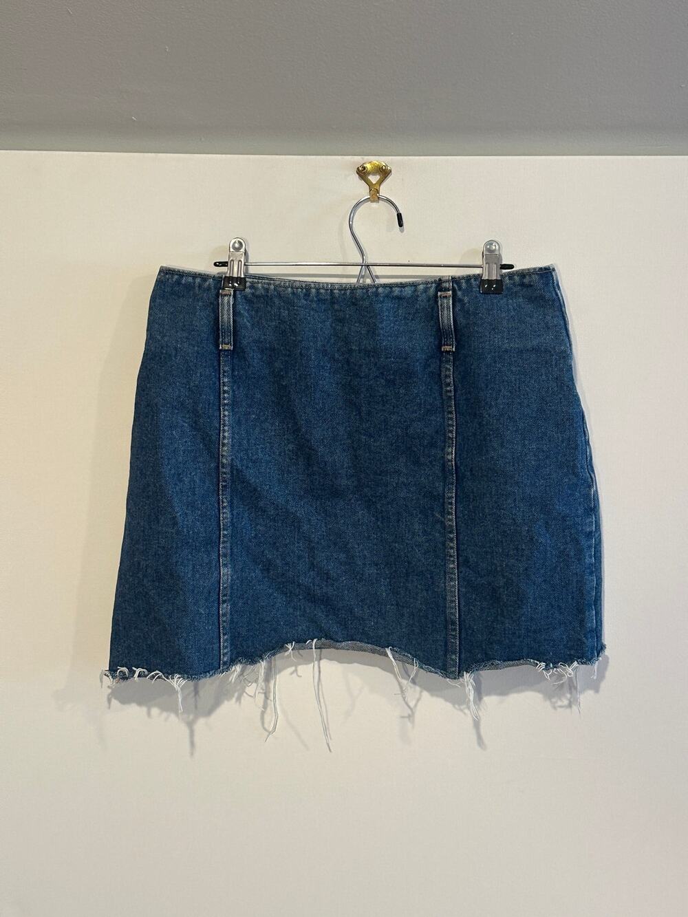 Vintage Vivaldi Jeanswear High Rise Denim Mini Skirt Cutoff Raw Hem Sz 14 USA